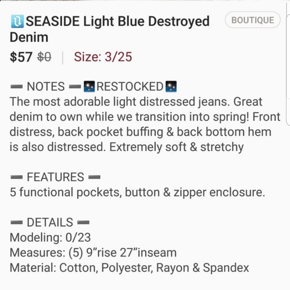 Seaside Light Blue Destroyed Denim - Picture 7 of 7